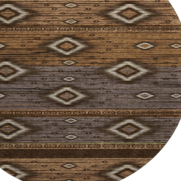 HomeRoots 8' X 10' Chocolate and Gray Tribal Area Rug - Washable, UV-Protected, Ideal for High-Traffic Spaces 708914