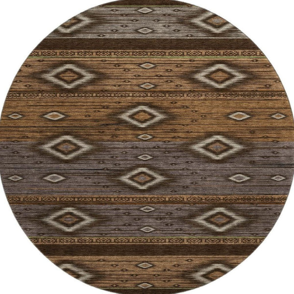 HomeRoots 8' X 10' Chocolate and Gray Tribal Area Rug - Washable, UV-Protected, Ideal for High-Traffic Spaces 708914