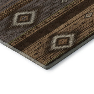 HomeRoots 9' X 12' Chocolate and Gray Tribal Area Rug - UV Protected, Stain-Resistant, Easy-Care Design for Homes 708915