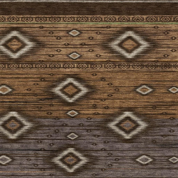 HomeRoots 9' X 12' Chocolate and Gray Tribal Area Rug - UV Protected, Stain-Resistant, Easy-Care Design for Homes 708915