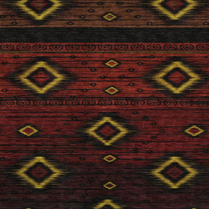 HomeRoots 5' X 8' Tribal Washable Area Rug in Red, Black & Gold – UV Protected, Stain Resistant & Non-Slip! 708918