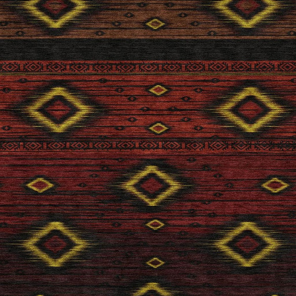 HomeRoots 5' X 8' Tribal Washable Area Rug in Red, Black & Gold – UV Protected, Stain Resistant & Non-Slip! 708918