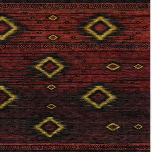 HomeRoots 8' Bold Red, Black & Gold Tribal Round Washable Rug with UV Protection for High-Traffic Areas 708919