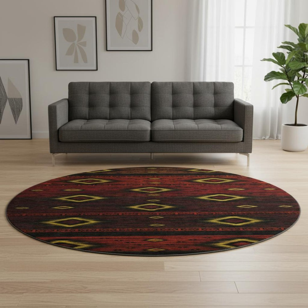 HomeRoots 8' X 10' Tribal Washable Area Rug in Striking Red, Black & Gold with UV Protection for Any Space 708920