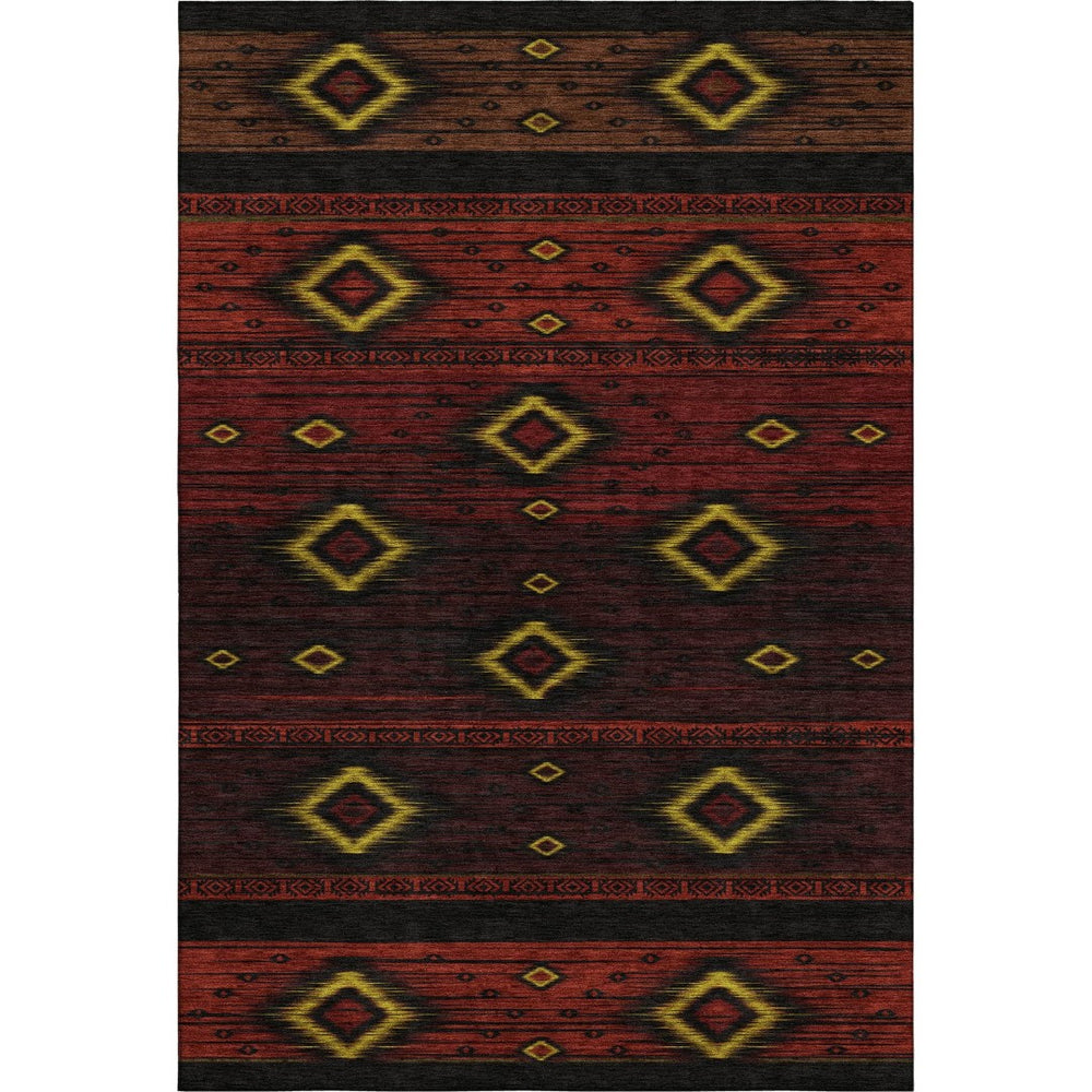 HomeRoots 9' X 12' Vibrant Red Black Gold Tribal Area Rug - Washable, UV Protected, Stain Resistant & Durable 708921