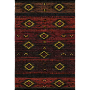 HomeRoots 9' X 12' Vibrant Red Black Gold Tribal Area Rug - Washable, UV Protected, Stain Resistant & Durable 708921