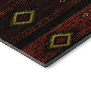 HomeRoots 9' X 12' Vibrant Red Black Gold Tribal Area Rug - Washable, UV Protected, Stain Resistant & Durable 708921