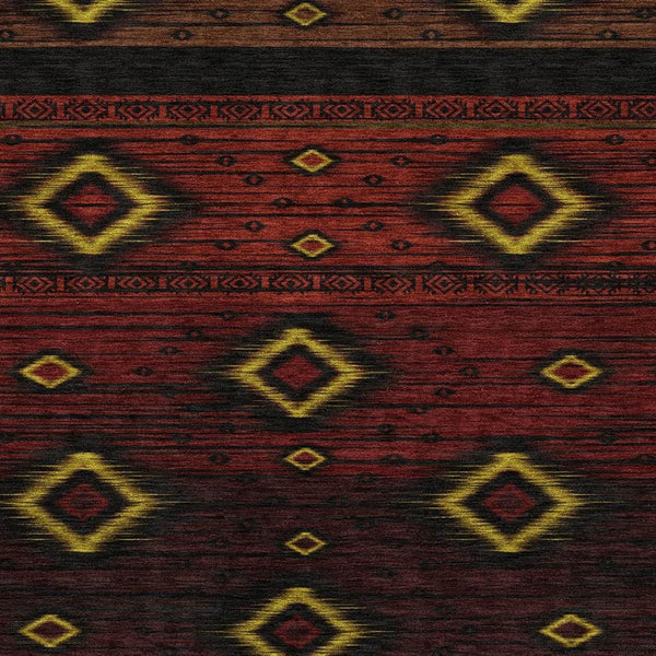 HomeRoots 9' X 12' Vibrant Red Black Gold Tribal Area Rug - Washable, UV Protected, Stain Resistant & Durable 708921