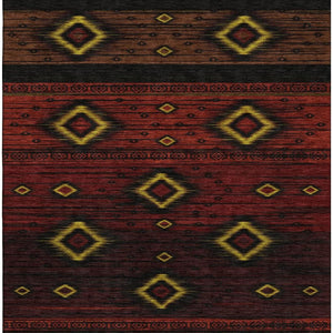 HomeRoots 9' X 12' Vibrant Red Black Gold Tribal Area Rug - Washable, UV Protected, Stain Resistant & Durable 708921