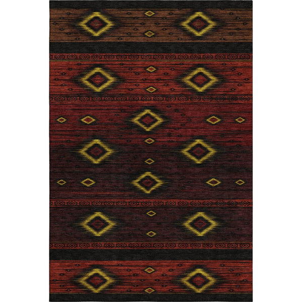 HomeRoots 10' Eye-Catching Red, Black & Gold Tribal Washable Area Rug - UV Protected, Kid & Pet Friendly! 708922