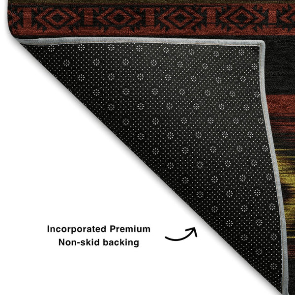 HomeRoots 10' Eye-Catching Red, Black & Gold Tribal Washable Area Rug - UV Protected, Kid & Pet Friendly! 708922