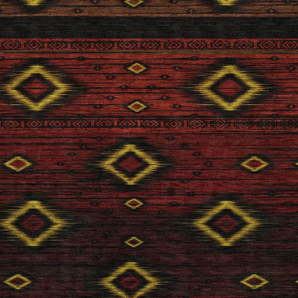 HomeRoots 10' Eye-Catching Red, Black & Gold Tribal Washable Area Rug - UV Protected, Kid & Pet Friendly! 708922