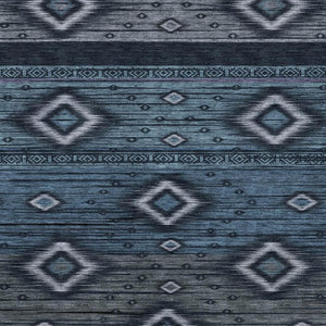 HomeRoots 5' X 8' Teal and Gray Tribal Washable Area Rug - Durable, UV-Protected, Perfect for Busy Homes! 708924