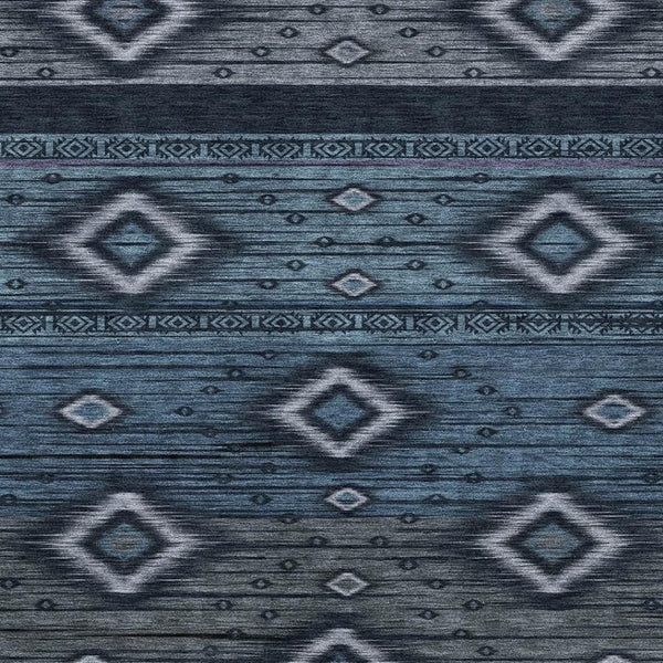 HomeRoots 5' X 8' Teal and Gray Tribal Washable Area Rug - Durable, UV-Protected, Perfect for Busy Homes! 708924