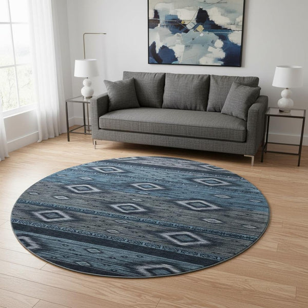 HomeRoots 8' X 10' Teal and Gray Tribal Washable Area Rug - Stylish, Durable, UV-Resistant for Modern Homes! 708926
