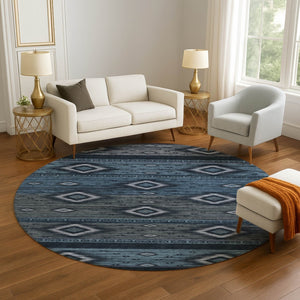 HomeRoots 8' X 10' Teal and Gray Tribal Washable Area Rug - Stylish, Durable, UV-Resistant for Modern Homes! 708926