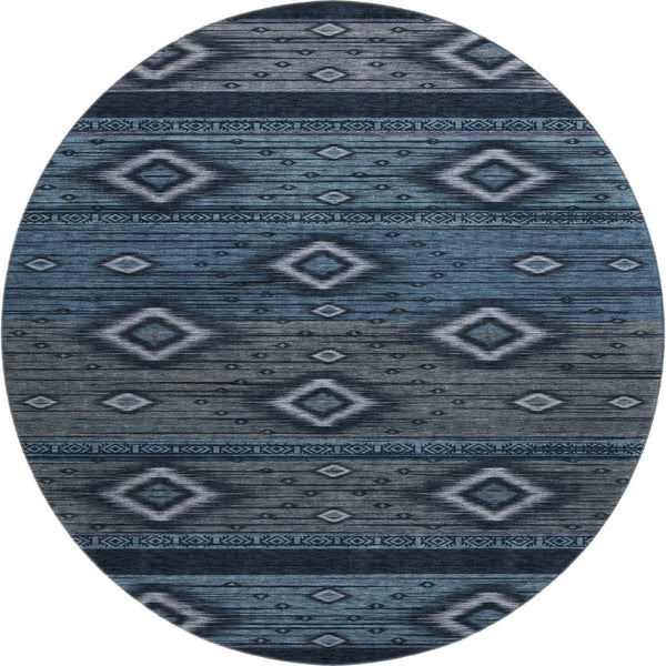 HomeRoots 8' X 10' Teal and Gray Tribal Washable Area Rug - Stylish, Durable, UV-Resistant for Modern Homes! 708926