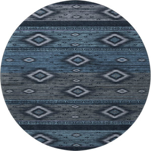 HomeRoots 8' X 10' Teal and Gray Tribal Washable Area Rug - Stylish, Durable, UV-Resistant for Modern Homes! 708926