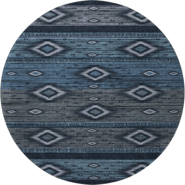 HomeRoots 8' X 10' Teal and Gray Tribal Washable Area Rug - Stylish, Durable, UV-Resistant for Modern Homes! 708926