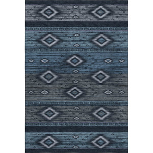 HomeRoots 9' X 12' Teal and Gray Tribal Area Rug – Washable, UV-Protected, Stain-Resistant, Durable Design! 708927