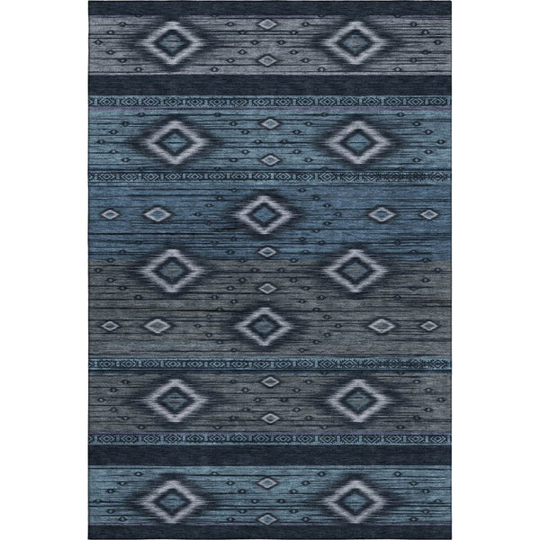 HomeRoots 9' X 12' Teal and Gray Tribal Area Rug – Washable, UV-Protected, Stain-Resistant, Durable Design! 708927