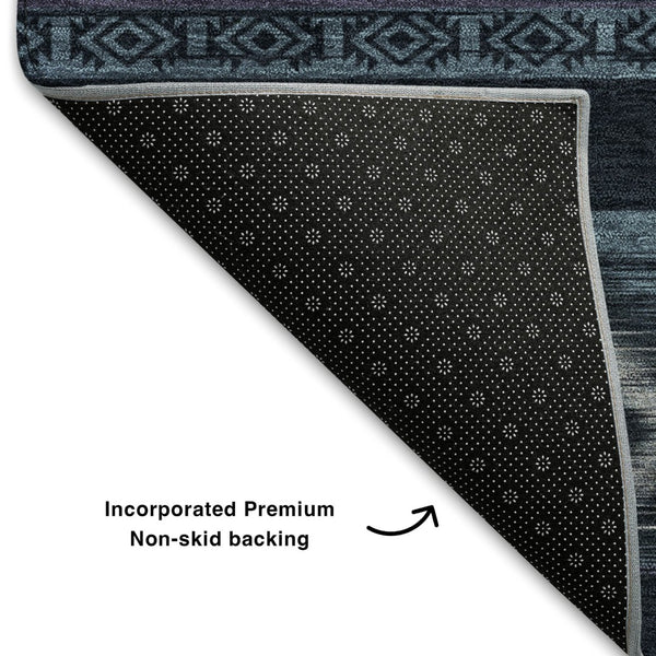 HomeRoots 9' X 12' Teal and Gray Tribal Area Rug – Washable, UV-Protected, Stain-Resistant, Durable Design! 708927