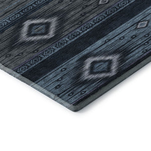 HomeRoots 9' X 12' Teal and Gray Tribal Area Rug – Washable, UV-Protected, Stain-Resistant, Durable Design! 708927