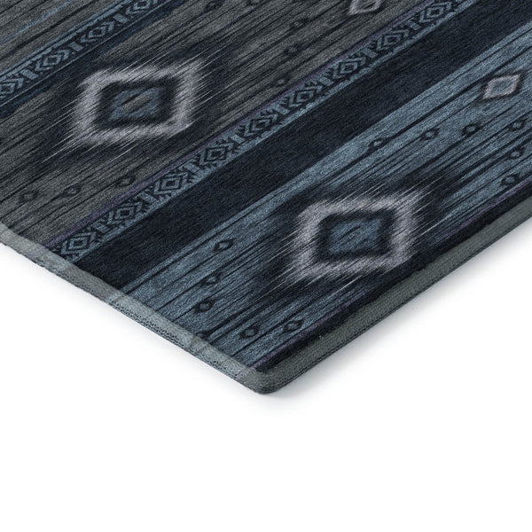 HomeRoots 9' X 12' Teal and Gray Tribal Area Rug – Washable, UV-Protected, Stain-Resistant, Durable Design! 708927