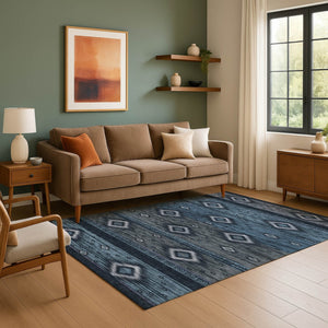 HomeRoots 9' X 12' Teal and Gray Tribal Area Rug – Washable, UV-Protected, Stain-Resistant, Durable Design! 708927