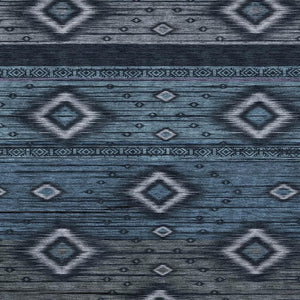 HomeRoots 9' X 12' Teal and Gray Tribal Area Rug – Washable, UV-Protected, Stain-Resistant, Durable Design! 708927