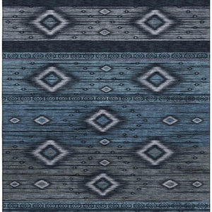 HomeRoots 9' X 12' Teal and Gray Tribal Area Rug – Washable, UV-Protected, Stain-Resistant, Durable Design! 708927