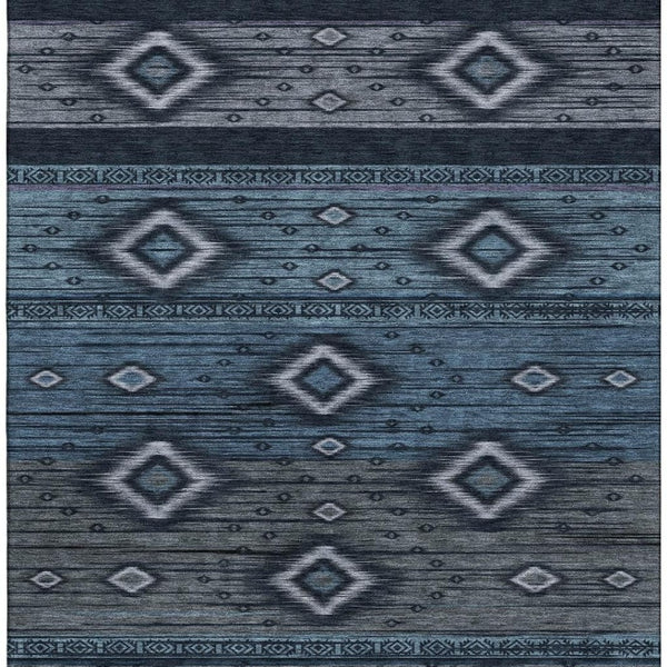 HomeRoots 9' X 12' Teal and Gray Tribal Area Rug – Washable, UV-Protected, Stain-Resistant, Durable Design! 708927
