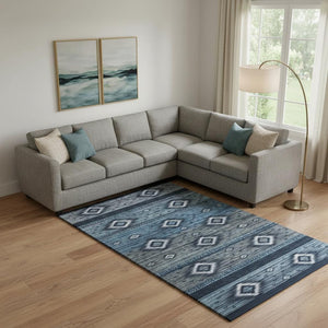 HomeRoots 10' X 14' Teal and Gray Tribal Area Rug - Washable, UV-Protected, Durable for High-Traffic Spaces 708928