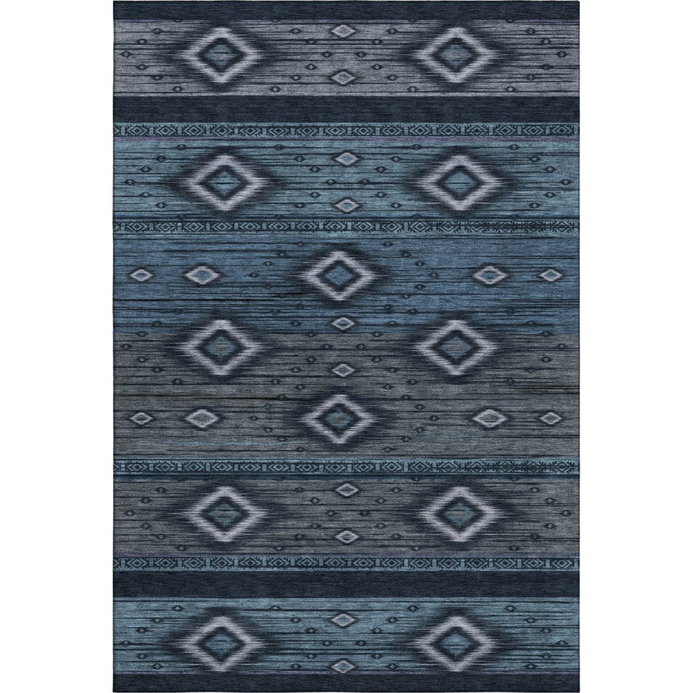HomeRoots 10' X 14' Teal and Gray Tribal Area Rug - Washable, UV-Protected, Durable for High-Traffic Spaces 708928
