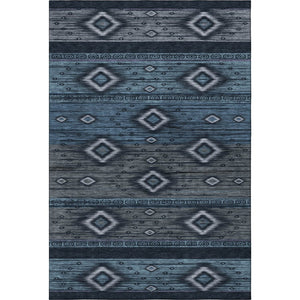 HomeRoots 10' X 14' Teal and Gray Tribal Area Rug - Washable, UV-Protected, Durable for High-Traffic Spaces 708928