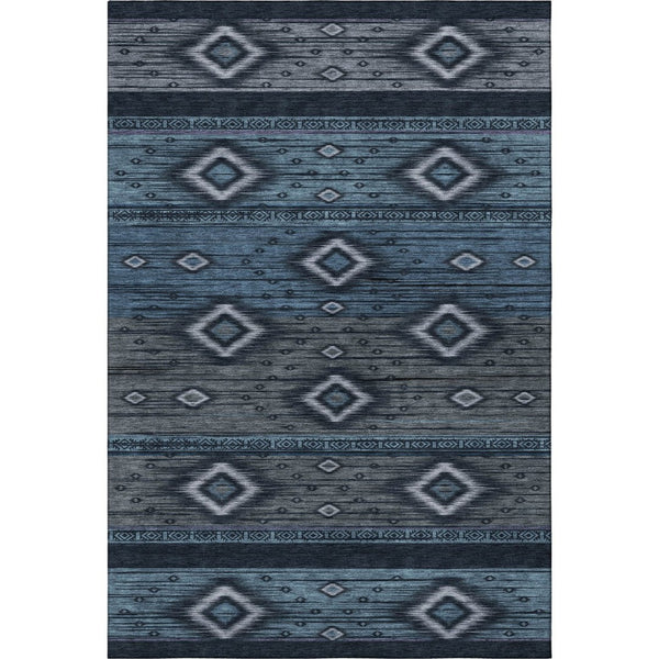 HomeRoots 10' X 14' Teal and Gray Tribal Area Rug - Washable, UV-Protected, Durable for High-Traffic Spaces 708928