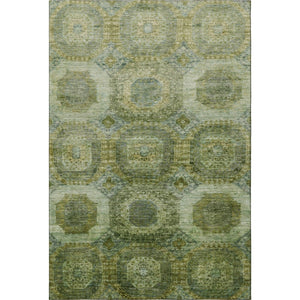 HomeRoots 5' X 8' Artichoke Green & Beige Geometric Rug - Washable, Stain-Resistant, UV Protected Beauty! 708930