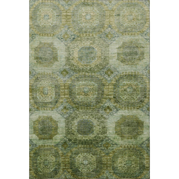 HomeRoots 5' X 8' Artichoke Green & Beige Geometric Rug - Washable, Stain-Resistant, UV Protected Beauty! 708930