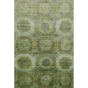 HomeRoots 8' Artichoke Green Round Rug - Abstract Geometric Design, Washable, UV-Protected, Stain-Resistant 708931