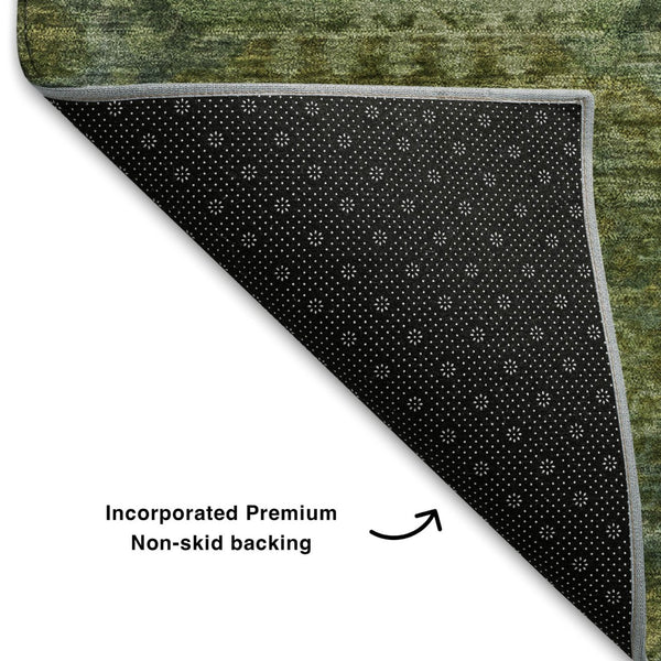HomeRoots 8' Artichoke Green Round Rug - Abstract Geometric Design, Washable, UV-Protected, Stain-Resistant 708931