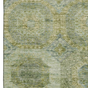 HomeRoots 8' Artichoke Green Round Rug - Abstract Geometric Design, Washable, UV-Protected, Stain-Resistant 708931