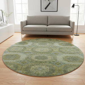 HomeRoots 8' X 10' Abstract Geometric Artichoke Green & Beige Washable Area Rug with UV Protection & Style 708932