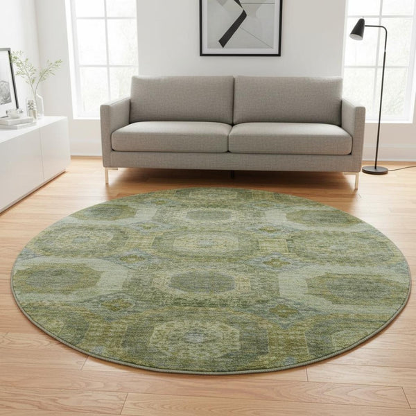 HomeRoots 8' X 10' Abstract Geometric Artichoke Green & Beige Washable Area Rug with UV Protection & Style 708932