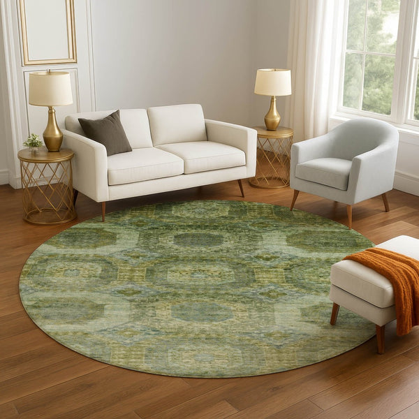 HomeRoots 8' X 10' Abstract Geometric Artichoke Green & Beige Washable Area Rug with UV Protection & Style 708932