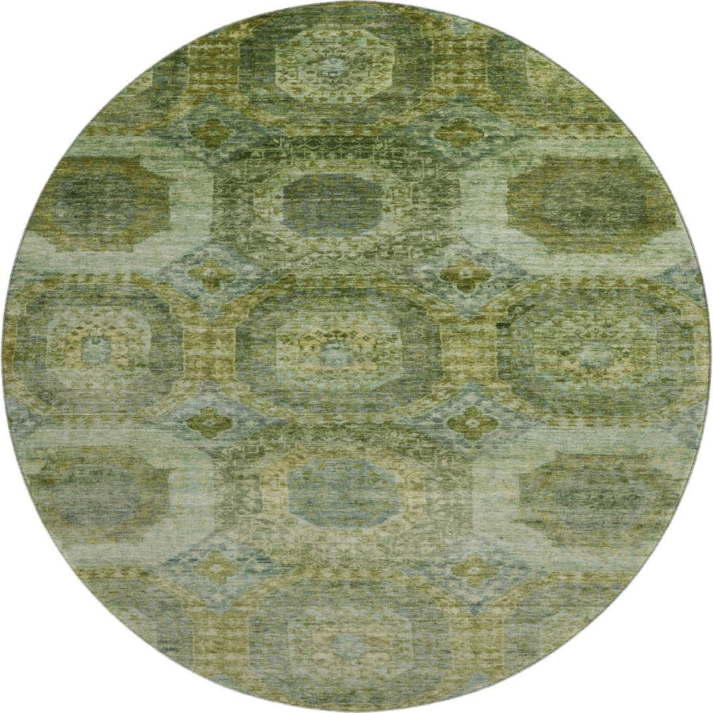 HomeRoots 8' X 10' Abstract Geometric Artichoke Green & Beige Washable Area Rug with UV Protection & Style 708932