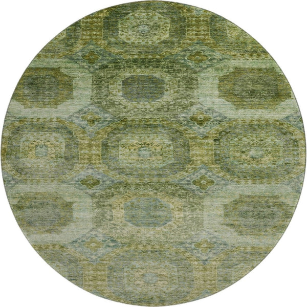 HomeRoots 8' X 10' Abstract Geometric Artichoke Green & Beige Washable Area Rug with UV Protection & Style 708932