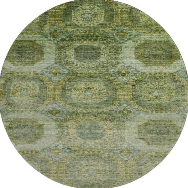 HomeRoots 8' X 10' Abstract Geometric Artichoke Green & Beige Washable Area Rug with UV Protection & Style 708932