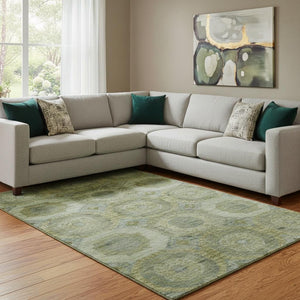HomeRoots 9' X 12' Artichoke Green & Beige Abstract Geometric Area Rug with UV Protection for Durable Style 708933