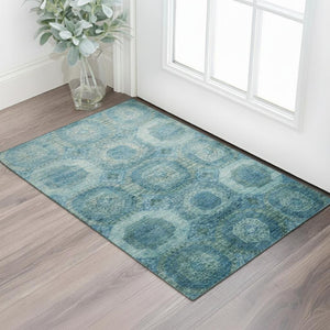 HomeRoots 5' X 8' Abstract Blue & Sky Blue Geometric Area Rug - Washable, UV Protected, Family-Friendly Design 708936