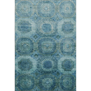 HomeRoots 8' Blue and Sky Blue Abstract Geometric Washable Round Rug - Soft, Durable, UV Protected & Non-Slip 708937